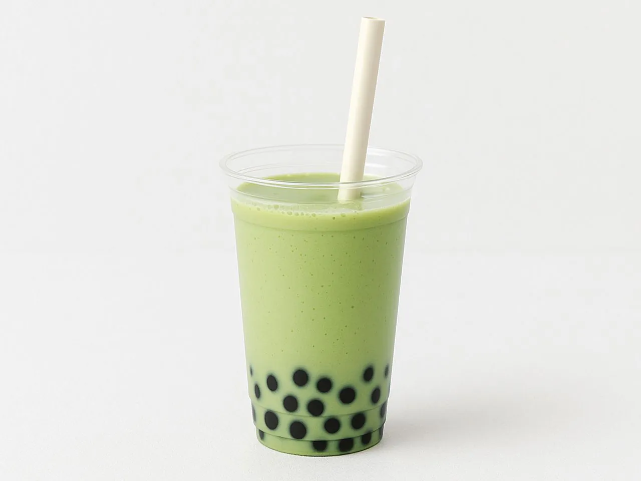 Creamy matcha milk tea with black boba at Fuzhou Milk Tea, a Barbecue & Milk Tea Shop in Brooklyn