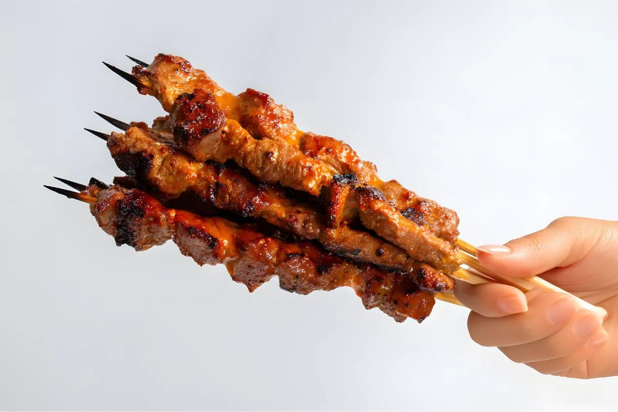 Fuzhou-Milk-Tea-Barbecue&Milk-Tea-Shop-Spicy-Grilled-Lamb-Skewers-Brooklyn Juicy spicy grilled lamb skewers with savory sauce at Fuzhou Milk Tea, a Barbecue & Milk Tea Shop in Brooklyn